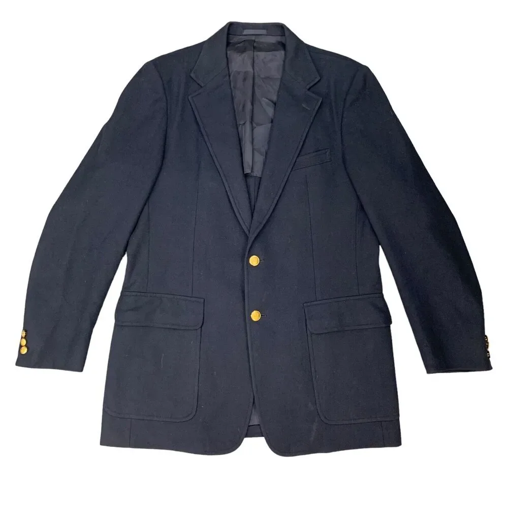 Vintage James Davis Blazer Men 42 Navy Blue Wool 2 Button Notch Lapel Sport Coat
